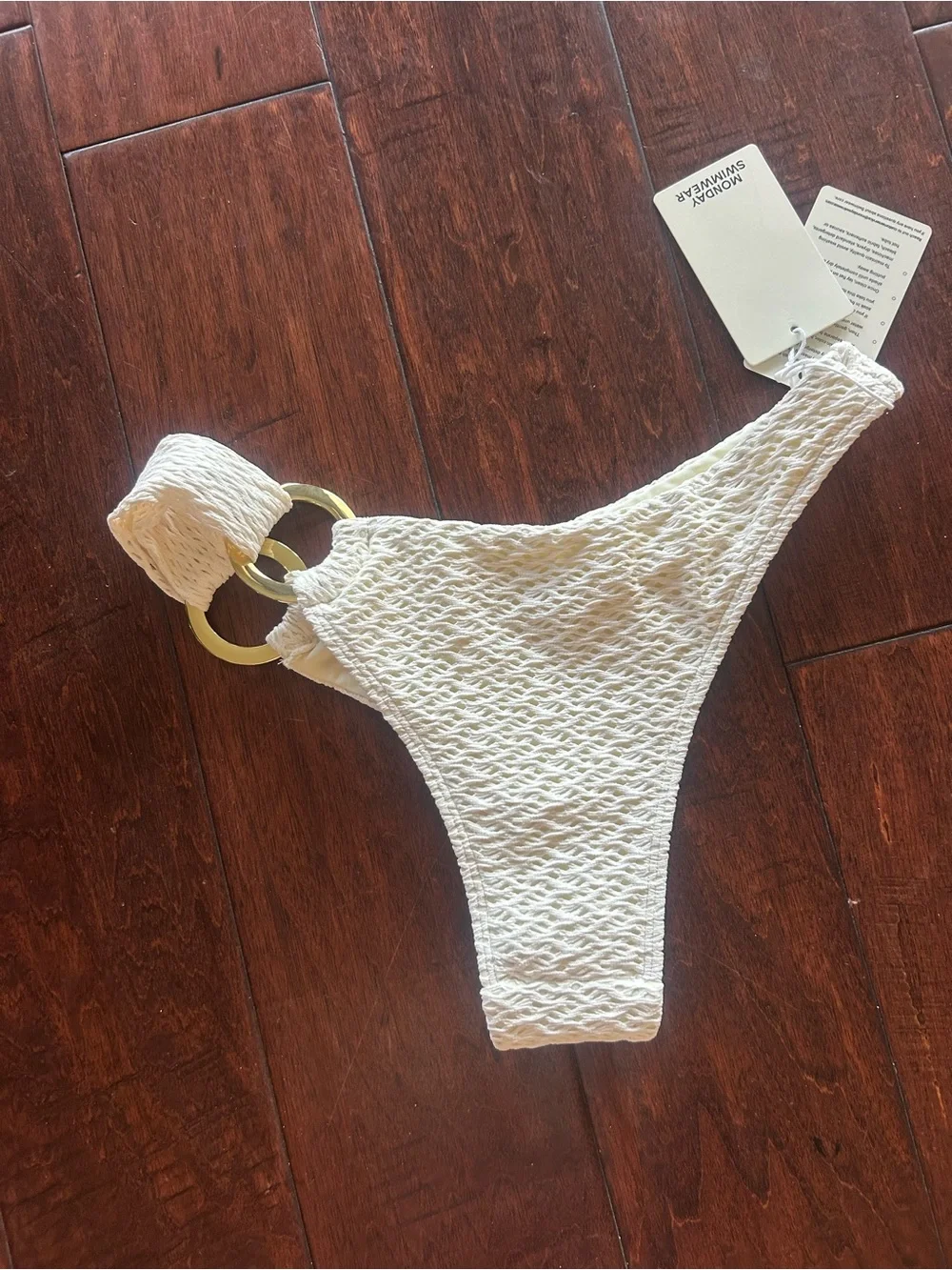 Monday Swimwear Cream Textured Ring-Side Bikini Bottoms New with tags